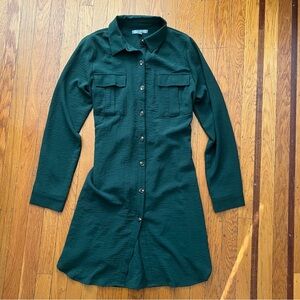NEW Good Luck Gem dark green shirt dress button front tie waist M medium NWOT